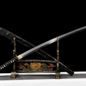 Katana Acero Negro T10 Damasco
