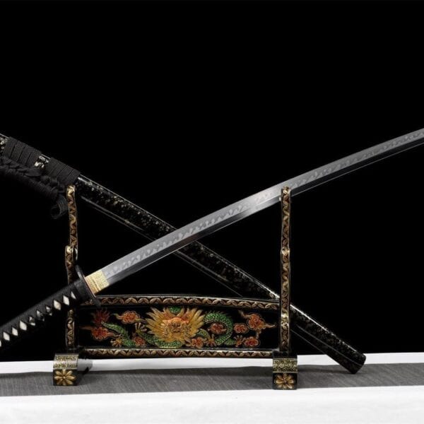 Katana Acero Negro T10 Damasco