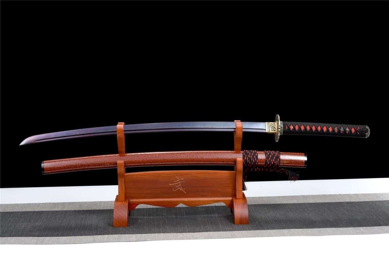 Katana Damasco Roja y Negra