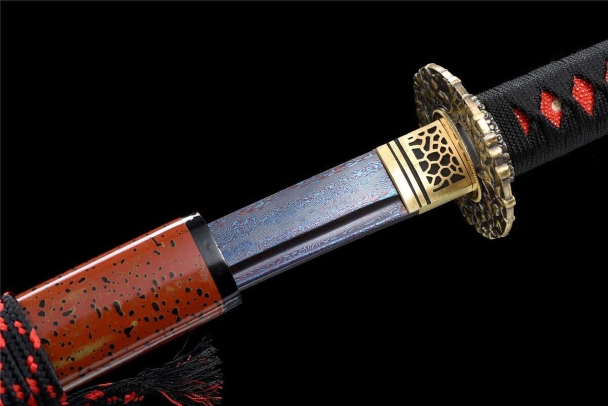 Katana Damasco Roja y Negra