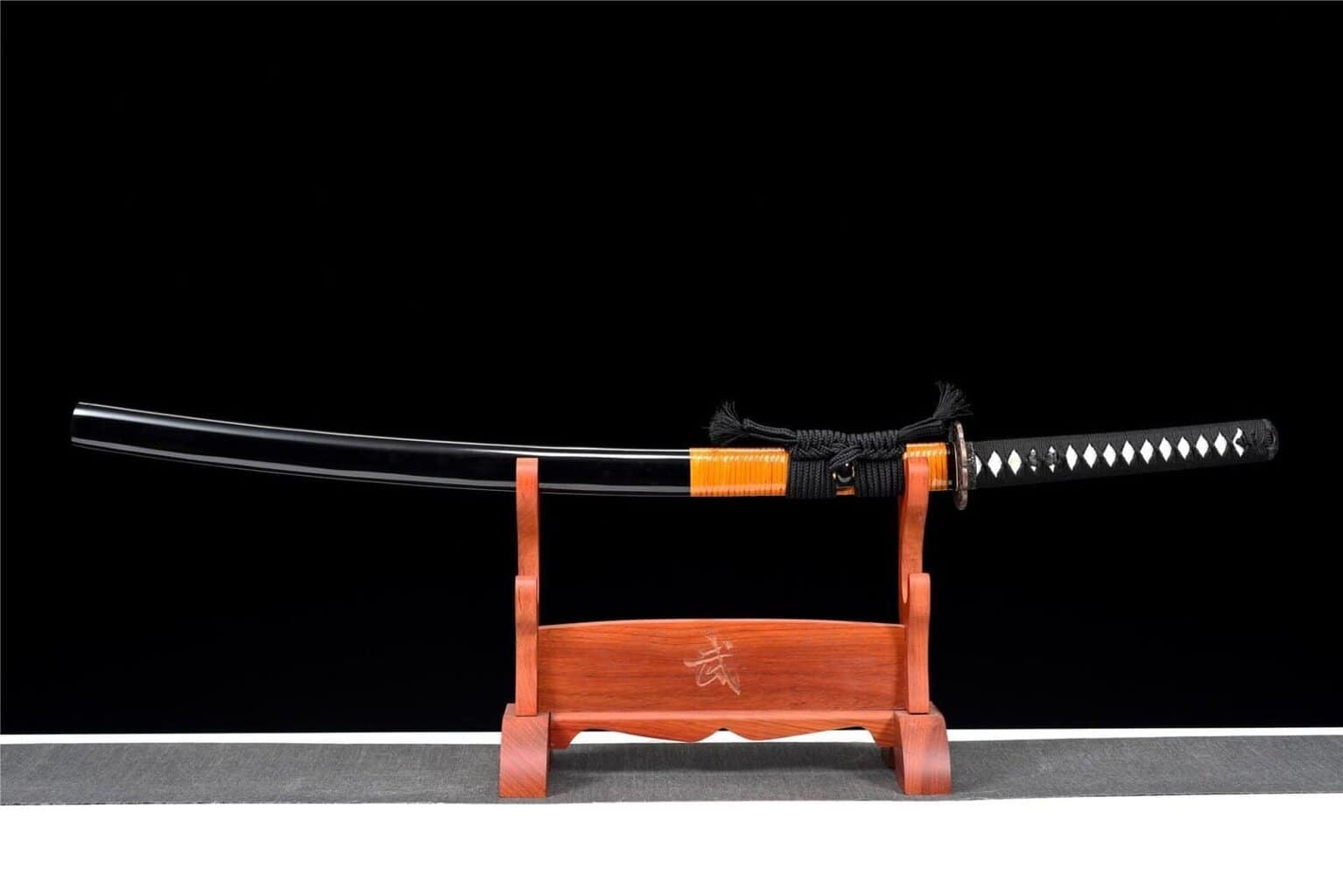 Katana Japonesa Negra Cordón Naranja