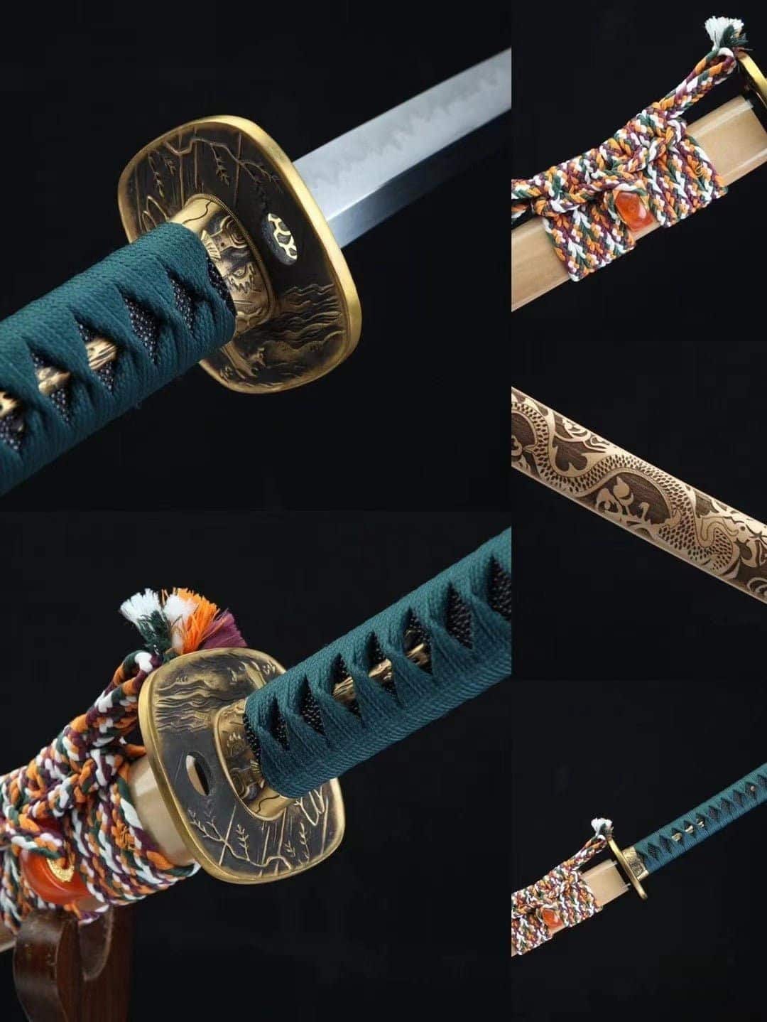 Katana Sable Verde, Hoja Afilada, Forjada a Mano